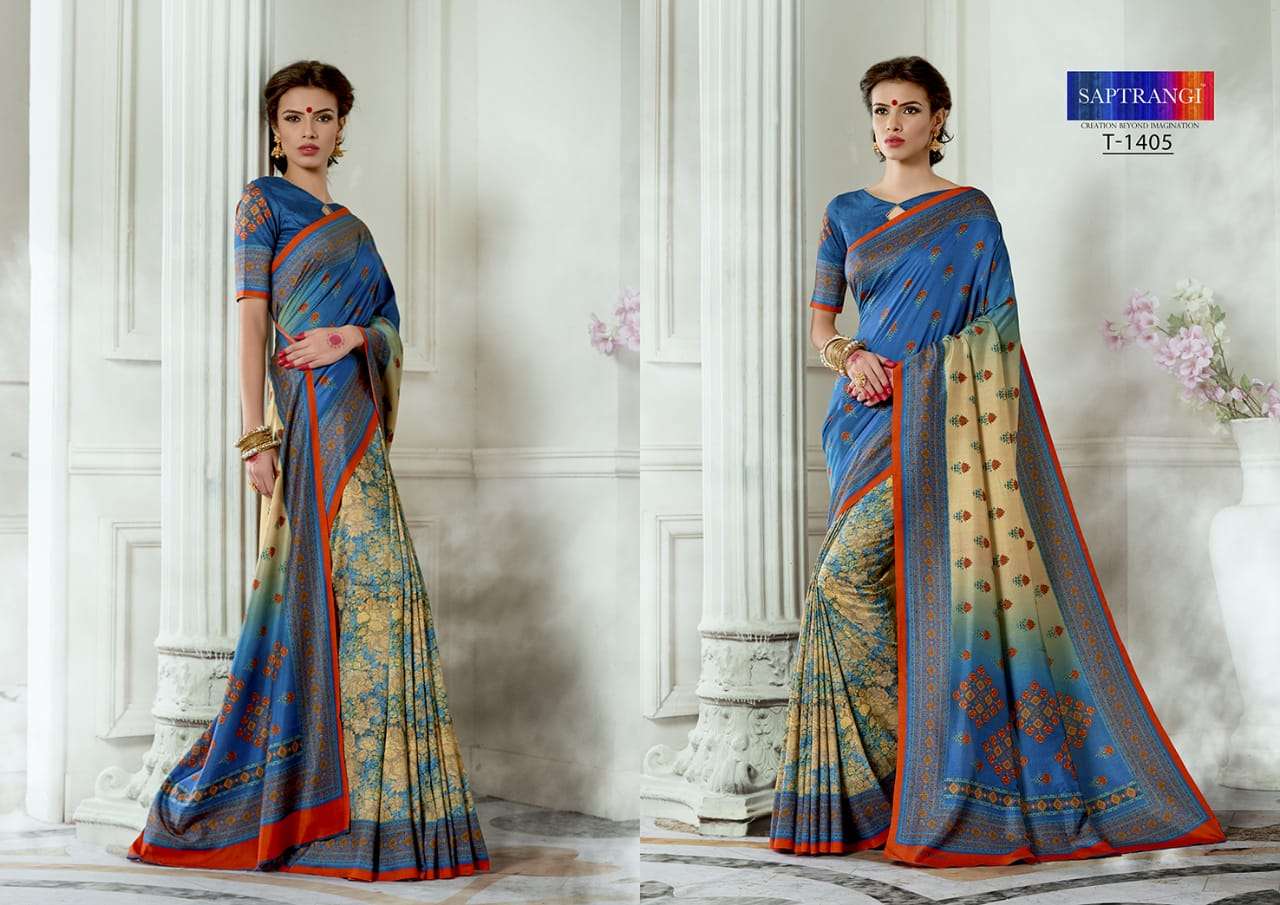 SAPTRANGI 1401 SERIES BY SAPTRANGI 1401 TO 1414 SERIES INDIAN TRADITIONAL WEAR COLLECTION BEAUTIFUL STYLISH FANCY COLORFUL PARTY WEAR & OCCASIONAL WEAR TUSSAR SILK DIGITAL PRINTED SAREES AT WHOLESALE PRICE