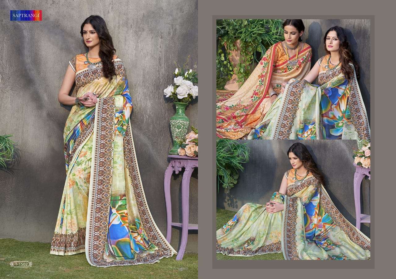 SAPTRANGI 1501 SERIES BY SAPTRANGI 1501 TO 1515  SERIES INDIAN TRADITIONAL WEAR COLLECTION BEAUTIFUL STYLISH FANCY COLORFUL PARTY WEAR & OCCASIONAL WEAR TUSSAR SILK DIGITAL PRINTED SAREES AT WHOLESALE PRICE