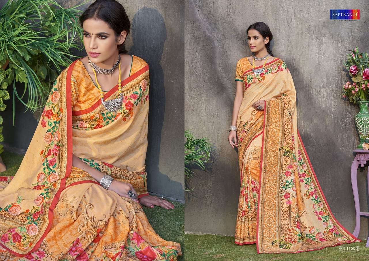 SAPTRANGI 1501 SERIES BY SAPTRANGI 1501 TO 1515  SERIES INDIAN TRADITIONAL WEAR COLLECTION BEAUTIFUL STYLISH FANCY COLORFUL PARTY WEAR & OCCASIONAL WEAR TUSSAR SILK DIGITAL PRINTED SAREES AT WHOLESALE PRICE