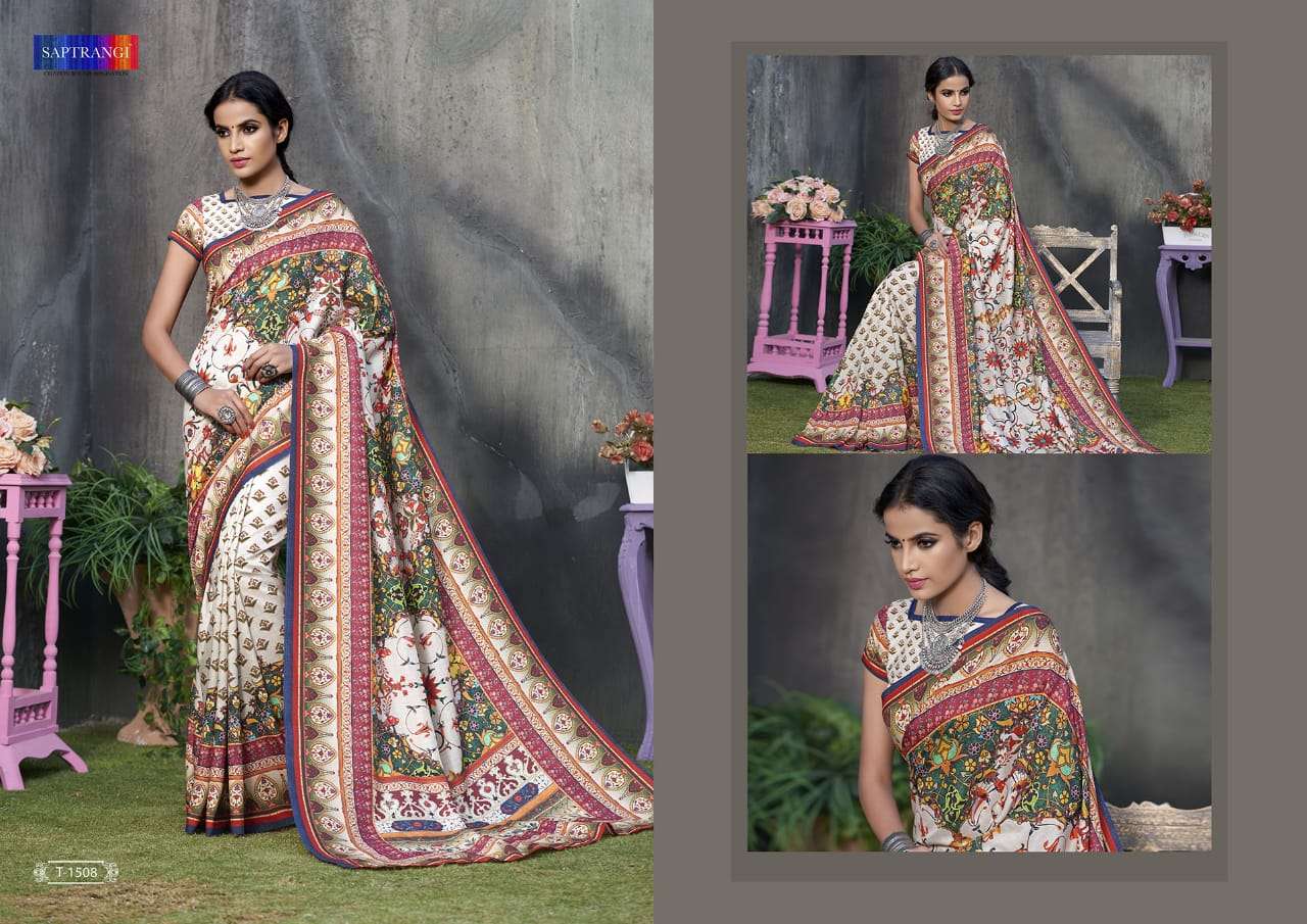 SAPTRANGI 1501 SERIES BY SAPTRANGI 1501 TO 1515  SERIES INDIAN TRADITIONAL WEAR COLLECTION BEAUTIFUL STYLISH FANCY COLORFUL PARTY WEAR & OCCASIONAL WEAR TUSSAR SILK DIGITAL PRINTED SAREES AT WHOLESALE PRICE