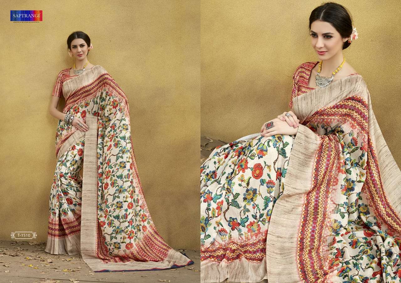 SAPTRANGI 1501 SERIES BY SAPTRANGI 1501 TO 1515  SERIES INDIAN TRADITIONAL WEAR COLLECTION BEAUTIFUL STYLISH FANCY COLORFUL PARTY WEAR & OCCASIONAL WEAR TUSSAR SILK DIGITAL PRINTED SAREES AT WHOLESALE PRICE