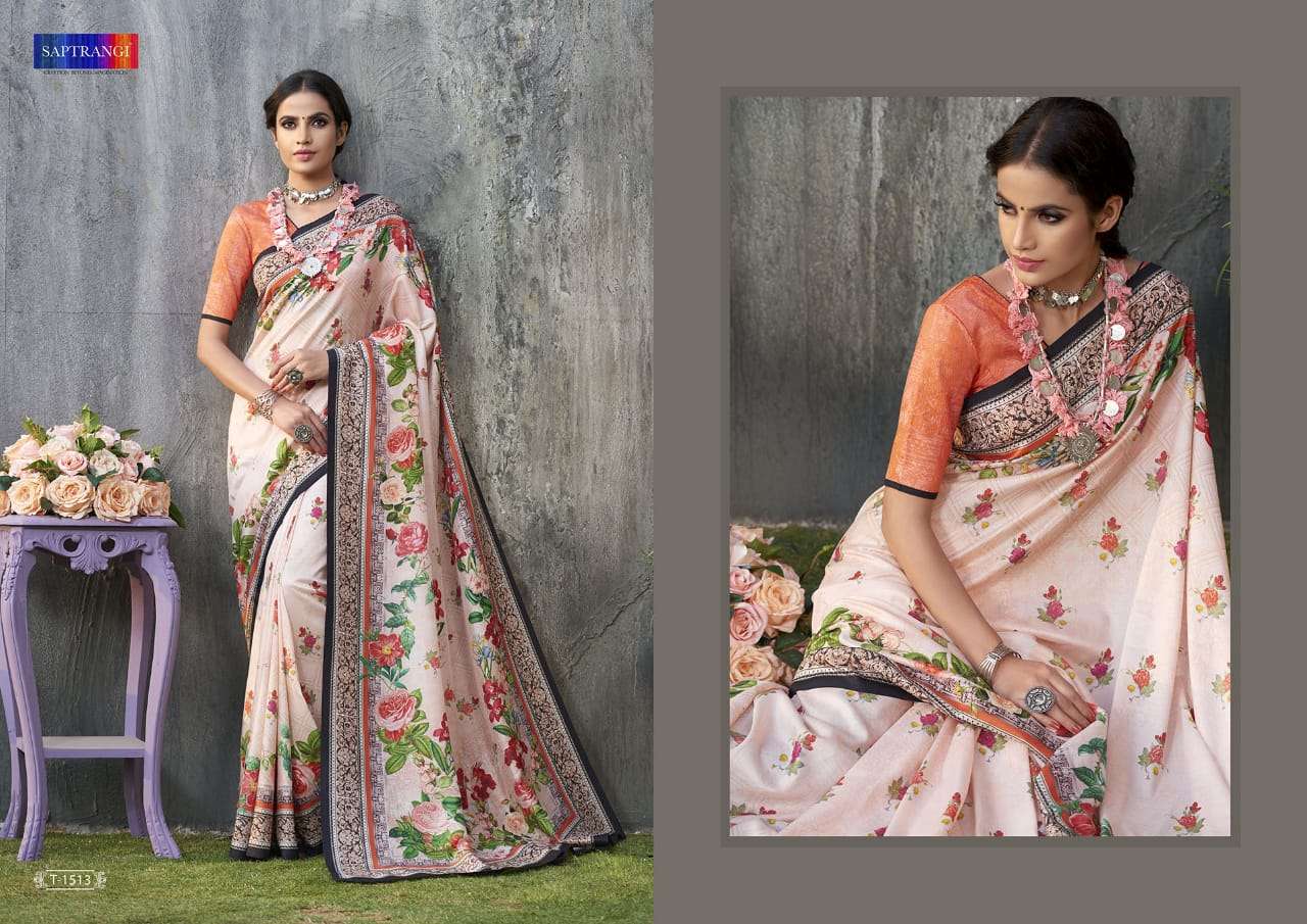 SAPTRANGI 1501 SERIES BY SAPTRANGI 1501 TO 1515  SERIES INDIAN TRADITIONAL WEAR COLLECTION BEAUTIFUL STYLISH FANCY COLORFUL PARTY WEAR & OCCASIONAL WEAR TUSSAR SILK DIGITAL PRINTED SAREES AT WHOLESALE PRICE