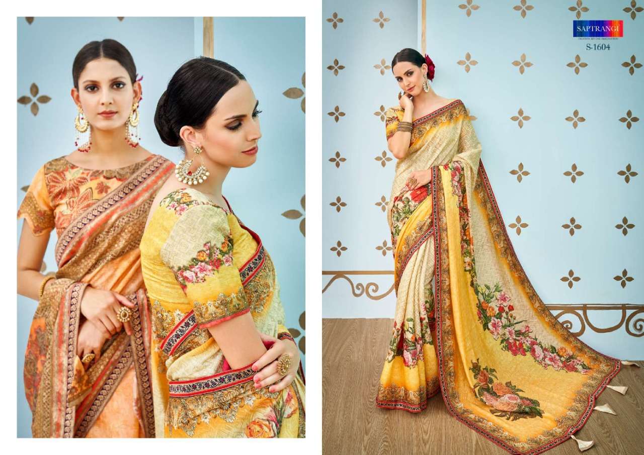 SAPTRANGI 1601 SERIES BY SAPTRANGI 1601 TO 1611 SERIES INDIAN TRADITIONAL WEAR COLLECTION BEAUTIFUL STYLISH FANCY COLORFUL PARTY WEAR & OCCASIONAL WEAR PURE BANARASI SILK DIGITAL PRINTED SAREES AT WHOLESALE PRICE