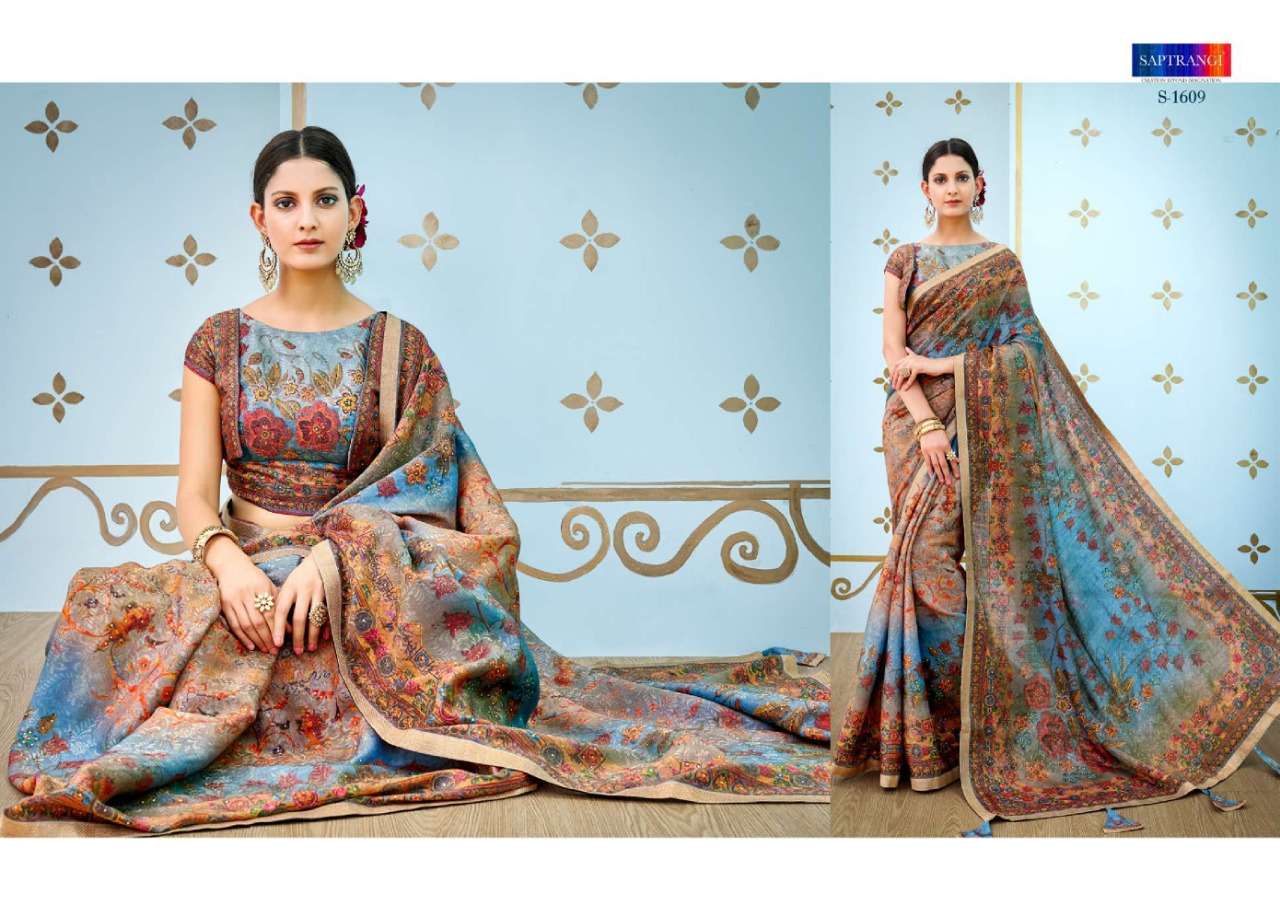 SAPTRANGI 1601 SERIES BY SAPTRANGI 1601 TO 1611 SERIES INDIAN TRADITIONAL WEAR COLLECTION BEAUTIFUL STYLISH FANCY COLORFUL PARTY WEAR & OCCASIONAL WEAR PURE BANARASI SILK DIGITAL PRINTED SAREES AT WHOLESALE PRICE