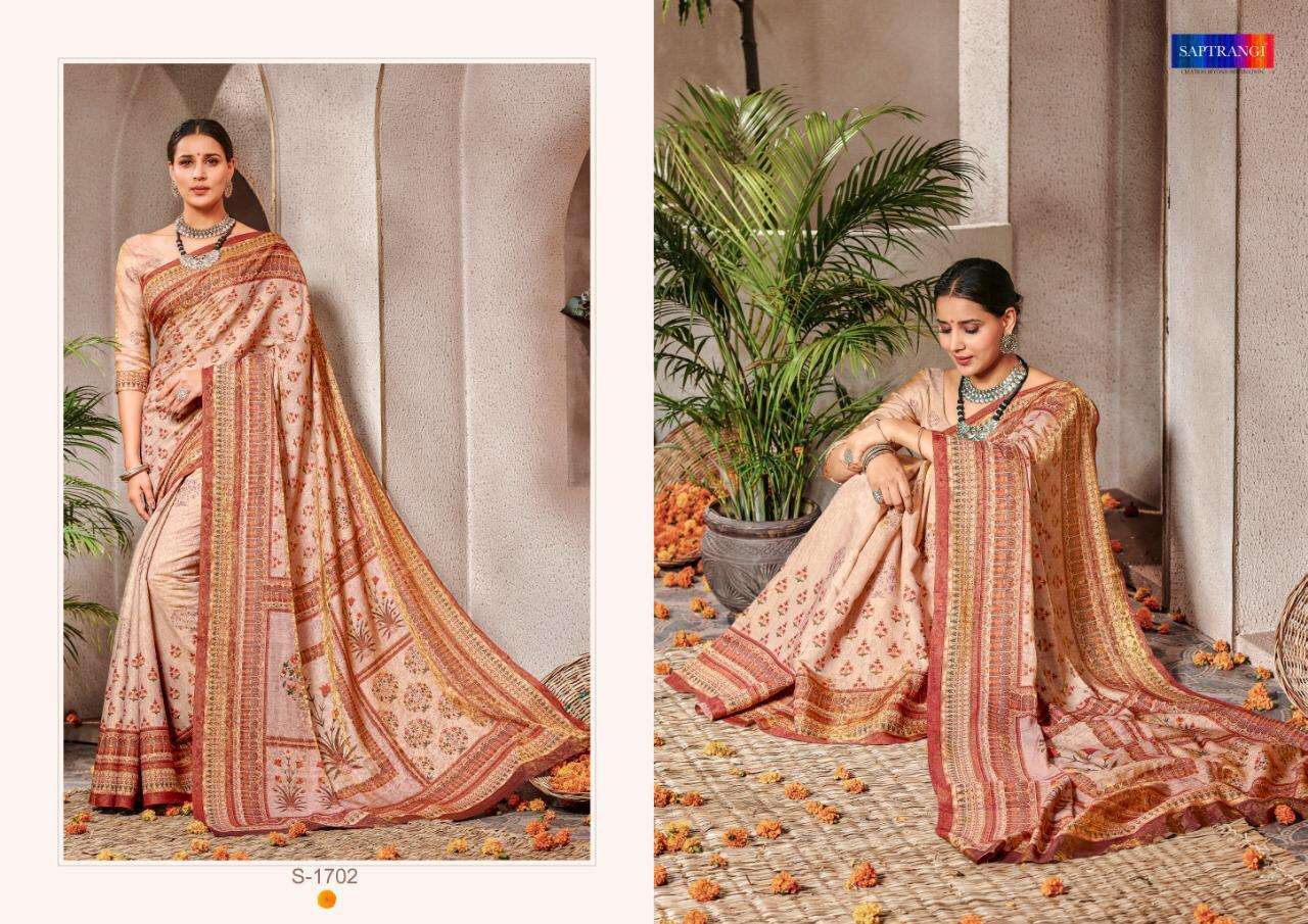 SAPTRANGI 1701 SERIES BY SAPTRANGI 1701 TO 1710 SERIES INDIAN TRADITIONAL WEAR COLLECTION BEAUTIFUL STYLISH FANCY COLORFUL PARTY WEAR & OCCASIONAL WEAR BANARASI SILK DIGITAL PRINTED SAREES AT WHOLESALE PRICE