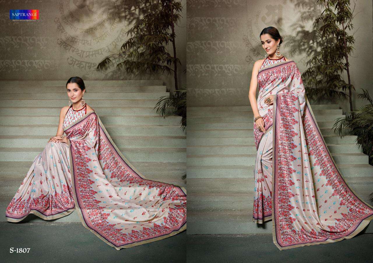 SAPTRANGI 1801 SERIES BY SAPTRANGI 1801 TO 1812 SERIES INDIAN TRADITIONAL WEAR COLLECTION BEAUTIFUL STYLISH FANCY COLORFUL PARTY WEAR & OCCASIONAL WEAR TUSSAR SILK DIGITAL PRINTED SAREES AT WHOLESALE PRICE