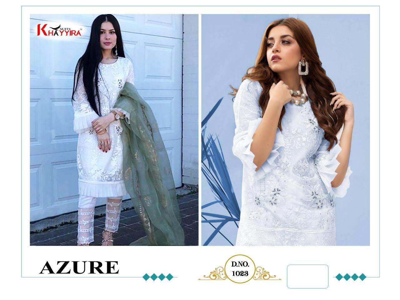 AZURE HIT DESIGN 1023 BY KHAYYIRA DESIGNER PAKISTANI SUITS BEAUTIFUL STYLISH FANCY COLORFUL PARTY WEAR & OCCASIONAL WEAR VISCOSE GEORGETTE EMBROIDERY DRESSES AT WHOLESALE PRICE