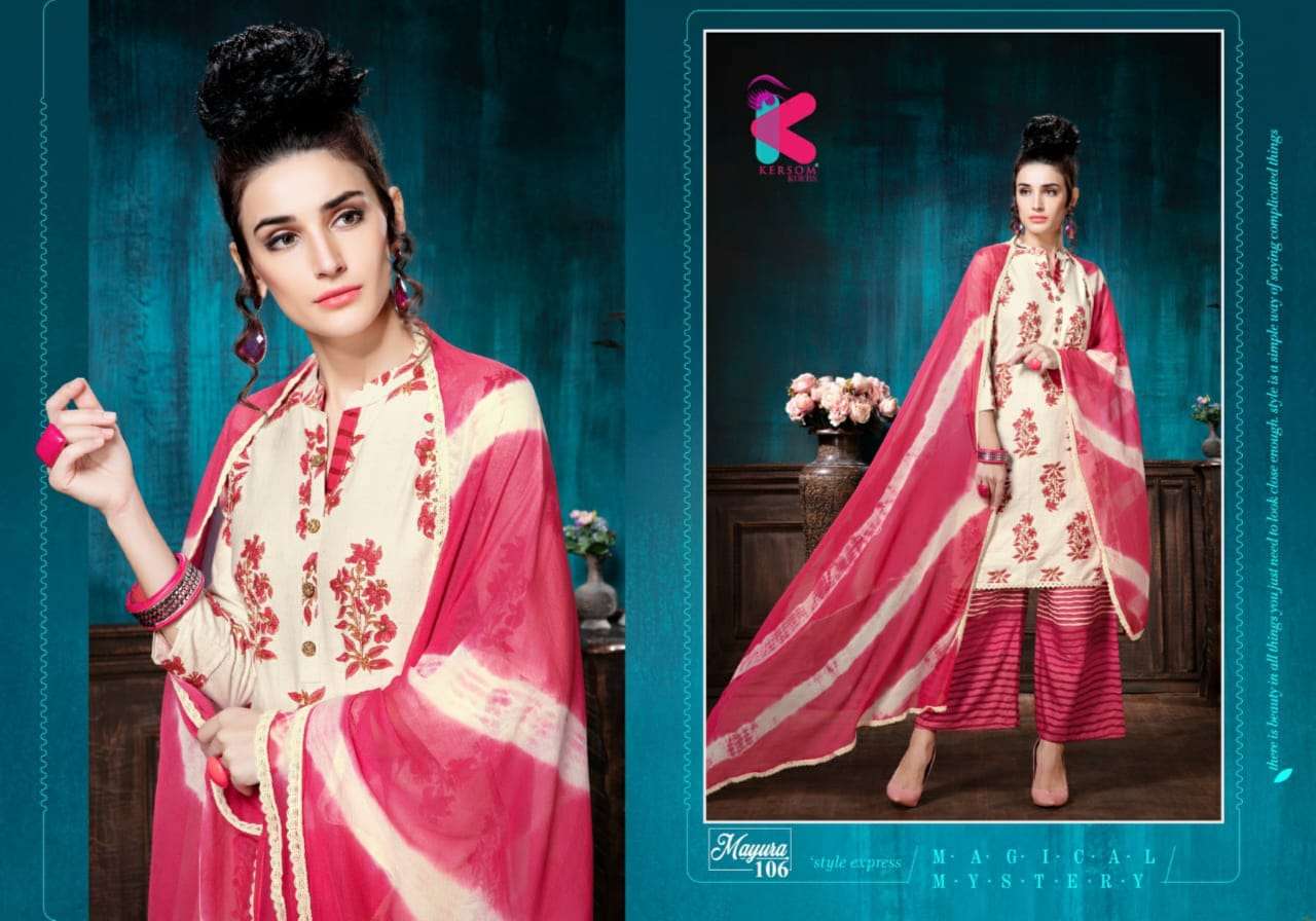 MAYURA  BY KERSOM   101 TO 108 SERIES STYLISH FANCY BEAUTIFUL COLORFUL CASUAL WEAR & ETHNIC WEAR COTTON FLEX KURTIS AT WHOLESALE PRICE