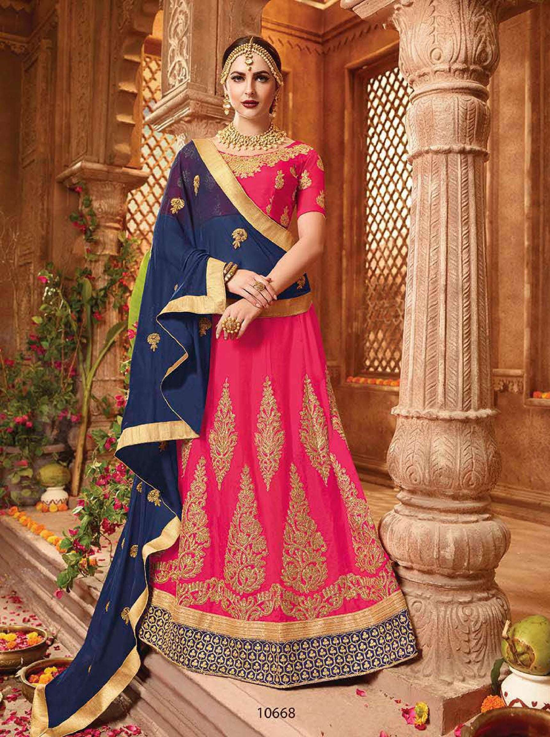 ICONIC BY RIDDHOO FASHION 10661 TO 10668 SERIES INDIAN TRADITIONAL BEAUTIFUL STYLISH DESIGNER HEAVY EMBROIDERED PARTY WEAR SILK LEHENGAS AT WHOLESALE PRICE