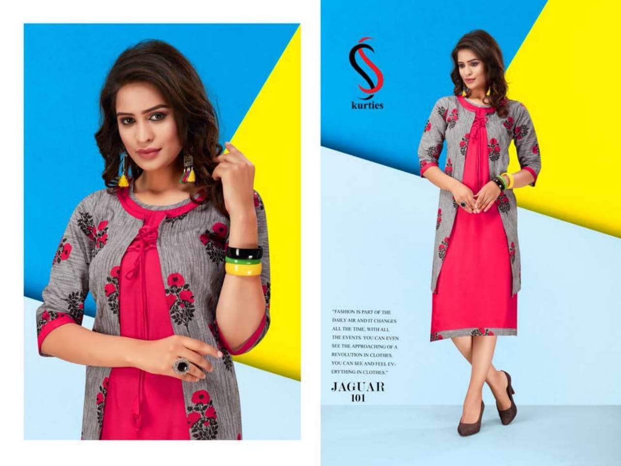 JAGUAR BY  S S KURTIS  101 TO 110 SERIES STYLISH FANCY BEAUTIFUL COLORFUL CASUAL WEAR & ETHNIC WEAR HANDLOOM  COTTON WITH INNER KURTIS AT WHOLESALE PRICE
