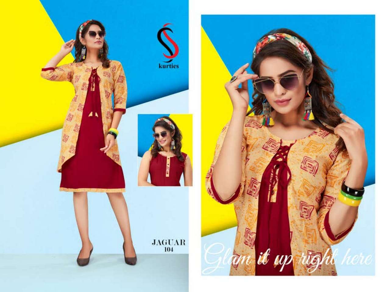 JAGUAR BY  S S KURTIS  101 TO 110 SERIES STYLISH FANCY BEAUTIFUL COLORFUL CASUAL WEAR & ETHNIC WEAR HANDLOOM  COTTON WITH INNER KURTIS AT WHOLESALE PRICE