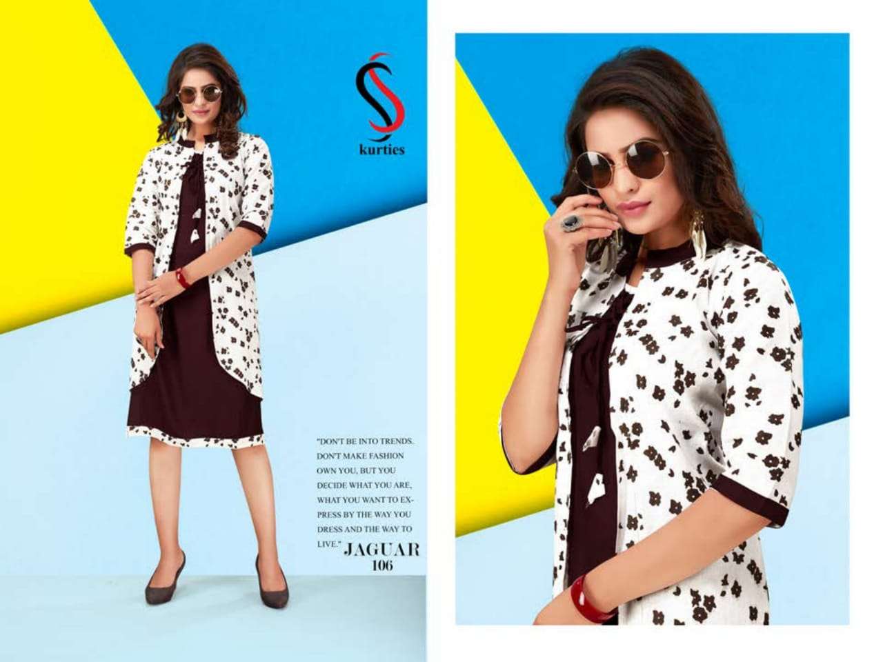 JAGUAR BY  S S KURTIS  101 TO 110 SERIES STYLISH FANCY BEAUTIFUL COLORFUL CASUAL WEAR & ETHNIC WEAR HANDLOOM  COTTON WITH INNER KURTIS AT WHOLESALE PRICE