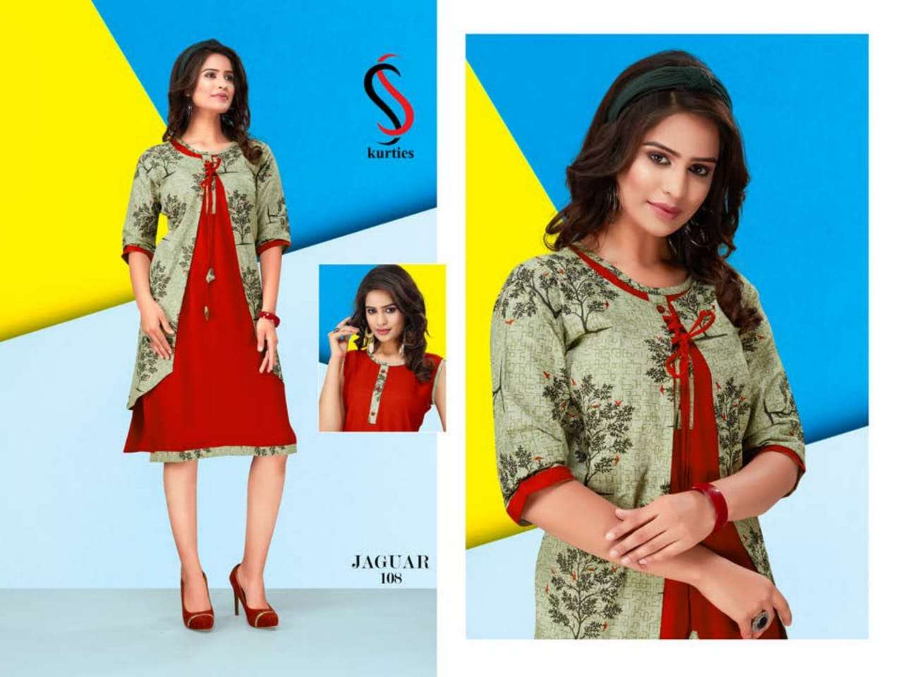 JAGUAR BY  S S KURTIS  101 TO 110 SERIES STYLISH FANCY BEAUTIFUL COLORFUL CASUAL WEAR & ETHNIC WEAR HANDLOOM  COTTON WITH INNER KURTIS AT WHOLESALE PRICE