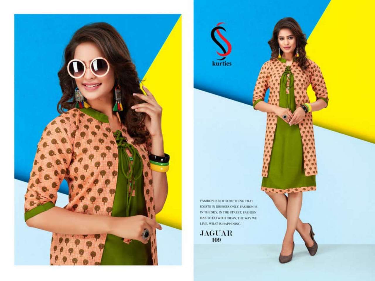 JAGUAR BY  S S KURTIS  101 TO 110 SERIES STYLISH FANCY BEAUTIFUL COLORFUL CASUAL WEAR & ETHNIC WEAR HANDLOOM  COTTON WITH INNER KURTIS AT WHOLESALE PRICE