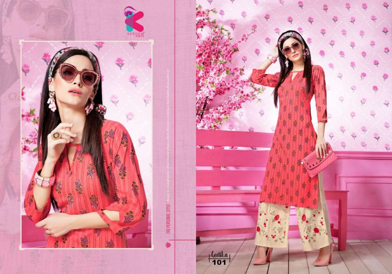 GEETIKA BY KERSOM 101 TO 108 SERIES STYLISH FANCY BEAUTIFUL COLORFUL CASUAL WEAR & ETHNIC WEAR HEAVY LINEN  KURTIS AT WHOLESALE PRICE