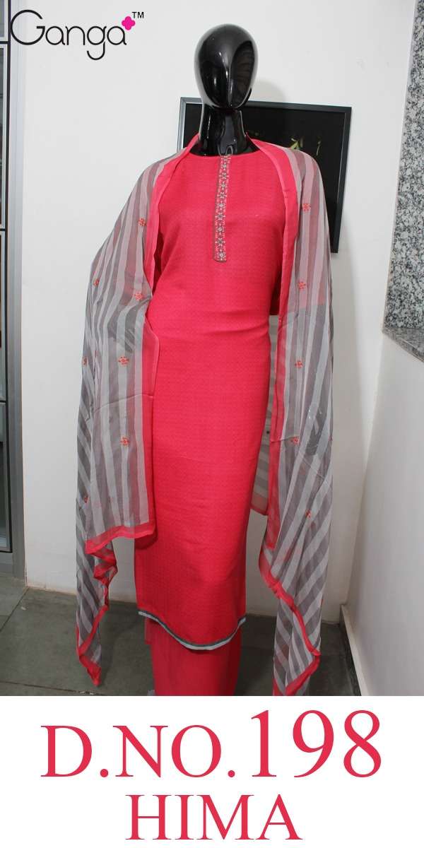HIMA VOL-198 BY GANGA FASHION 01 TO 04 SERIES BEAUTIFUL SUITS STYLISH COLORFUL FANCY CASUAL WEAR & ETHNIC WEAR PAHSMINA DOBBY PRINTED WITH EMBROIDERY DRESSES AT WHOLESALE PRICE