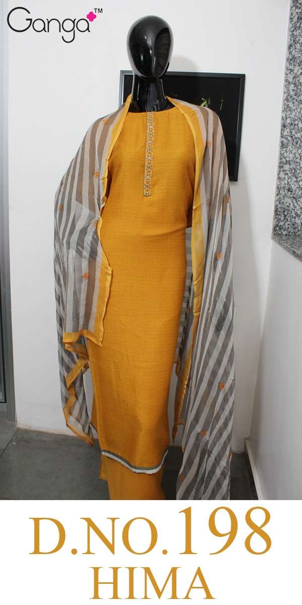HIMA VOL-198 BY GANGA FASHION 01 TO 04 SERIES BEAUTIFUL SUITS STYLISH COLORFUL FANCY CASUAL WEAR & ETHNIC WEAR PAHSMINA DOBBY PRINTED WITH EMBROIDERY DRESSES AT WHOLESALE PRICE