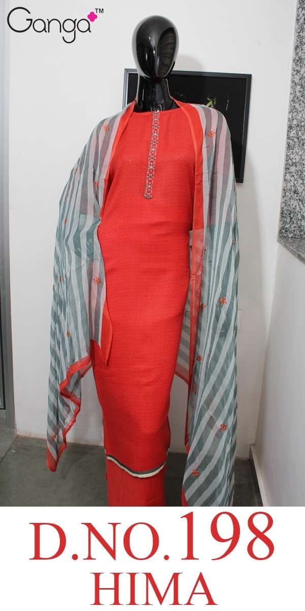 HIMA VOL-198 BY GANGA FASHION 01 TO 04 SERIES BEAUTIFUL SUITS STYLISH COLORFUL FANCY CASUAL WEAR & ETHNIC WEAR PAHSMINA DOBBY PRINTED WITH EMBROIDERY DRESSES AT WHOLESALE PRICE