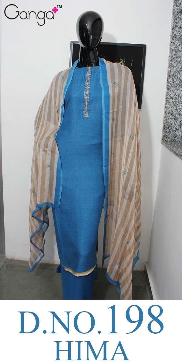 HIMA VOL-198 BY GANGA FASHION 01 TO 04 SERIES BEAUTIFUL SUITS STYLISH COLORFUL FANCY CASUAL WEAR & ETHNIC WEAR PAHSMINA DOBBY PRINTED WITH EMBROIDERY DRESSES AT WHOLESALE PRICE