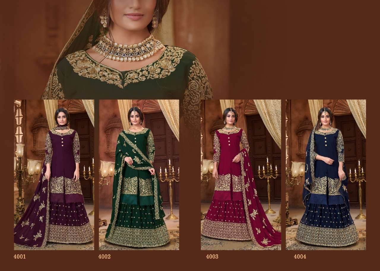 LEHENGA COLLECTION BY UTSAV SUITS 4001 TO 4004 SERIES  BEAUTIFUL STYLISH SHARARA SUITS FANCY COLORFUL CASUAL WEAR & ETHNIC WEAR & READY TO WEAR  GEORGETTE WITH EMBROIDERY DRESSES AT WHOLESALE PRICE