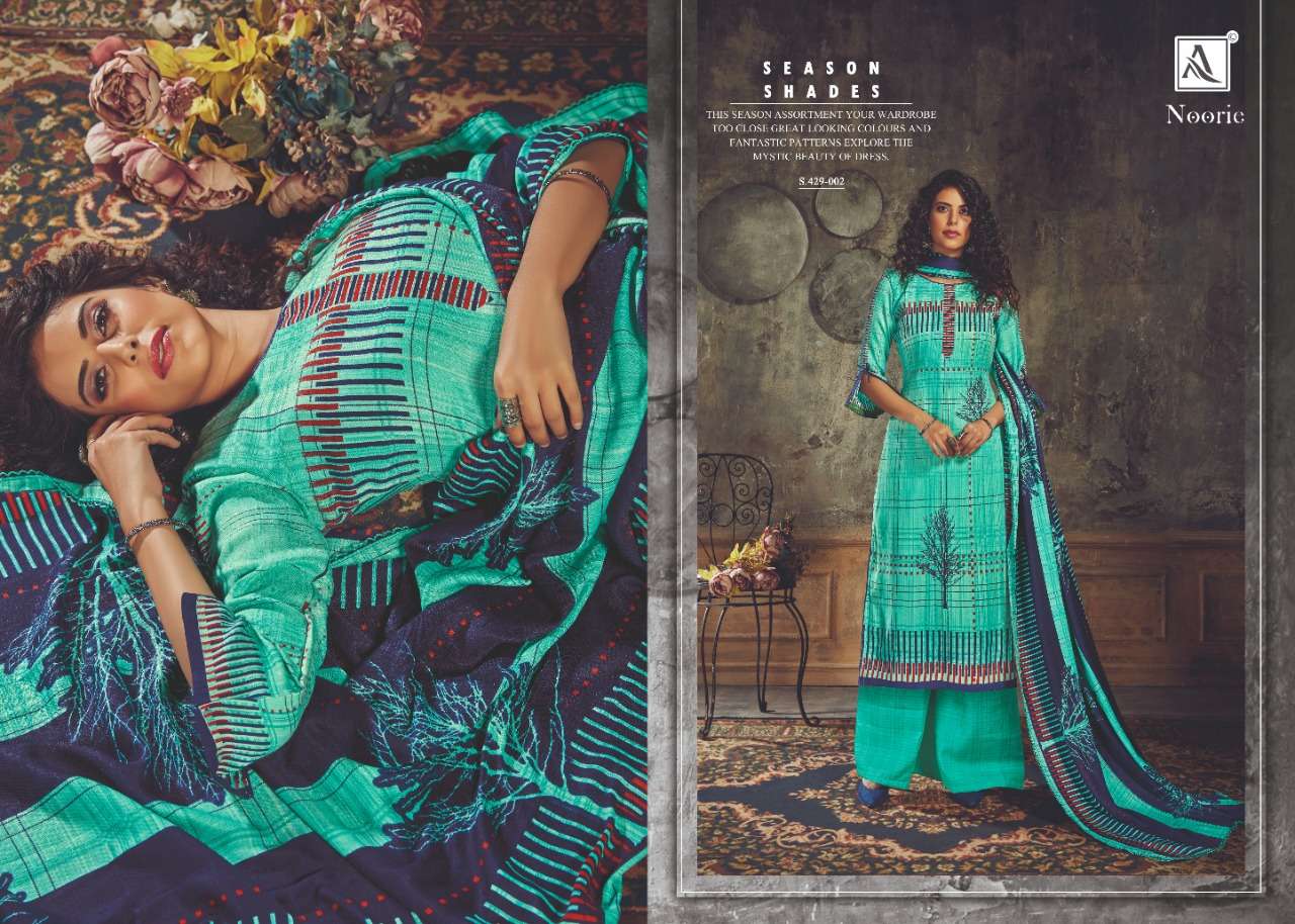 NOORIE  BY ALOK SUITS 429-001 TO 429-008 SERIES DESIGNER FESTIVE COLLECTION SUITS BEAUTIFUL STYLISH FANCY COLORFUL PARTY WEAR & OCCASIONAL WEAR WOOL PASHMINA JACQUARD PRINTED DRESSES AT WHOLESALE PRICE