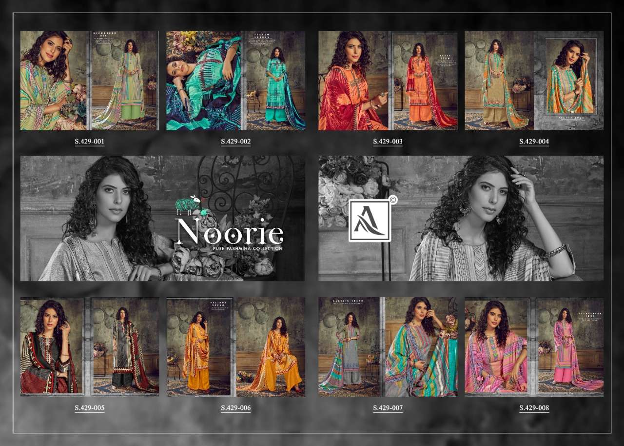 NOORIE  BY ALOK SUITS 429-001 TO 429-008 SERIES DESIGNER FESTIVE COLLECTION SUITS BEAUTIFUL STYLISH FANCY COLORFUL PARTY WEAR & OCCASIONAL WEAR WOOL PASHMINA JACQUARD PRINTED DRESSES AT WHOLESALE PRICE