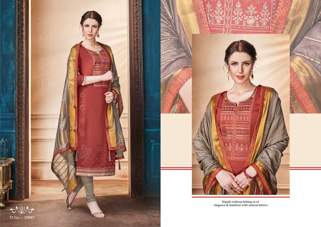 ZANZAR BY RAMAIYA  10081 TO 10088 SERIES DESIGNER FESTIVE COLLECTION SUITS BEAUTIFUL STYLISH FANCY COLORFUL PARTY WEAR & OCCASIONAL WEAR JAM SILK  WITH EMBROIDERED DRESSES AT WHOLESALE PRICE