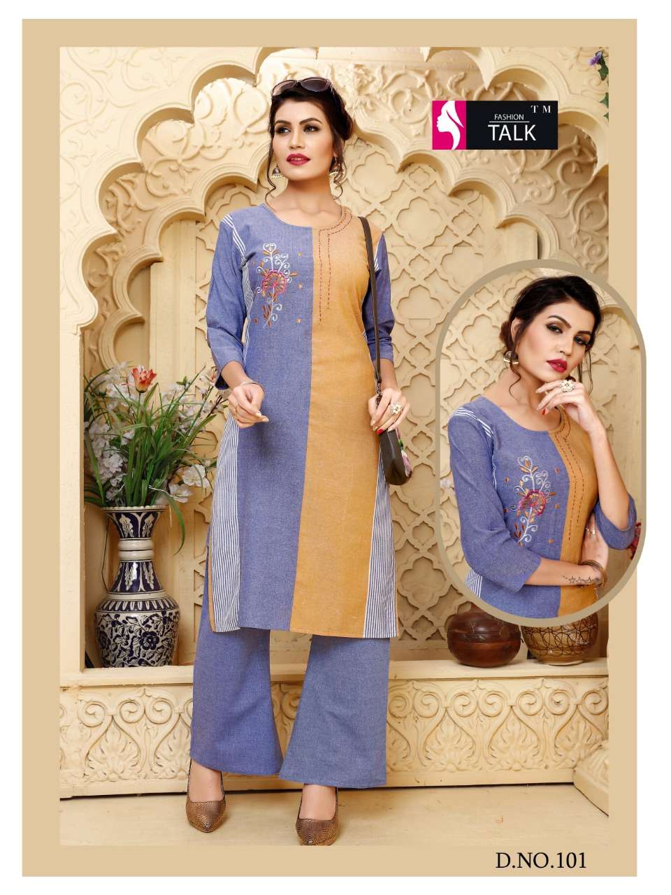 CHITRA VOL-1 BY FASHION TALK 101 TO 108 SERIES BEAUTIFUL STYLISH FANCY COLORFUL CASUAL WEAR & ETHNIC WEAR & READY TO WEAR COTTON WITH EMBROIDERY KURTIS AT WHOLESALE PRICE