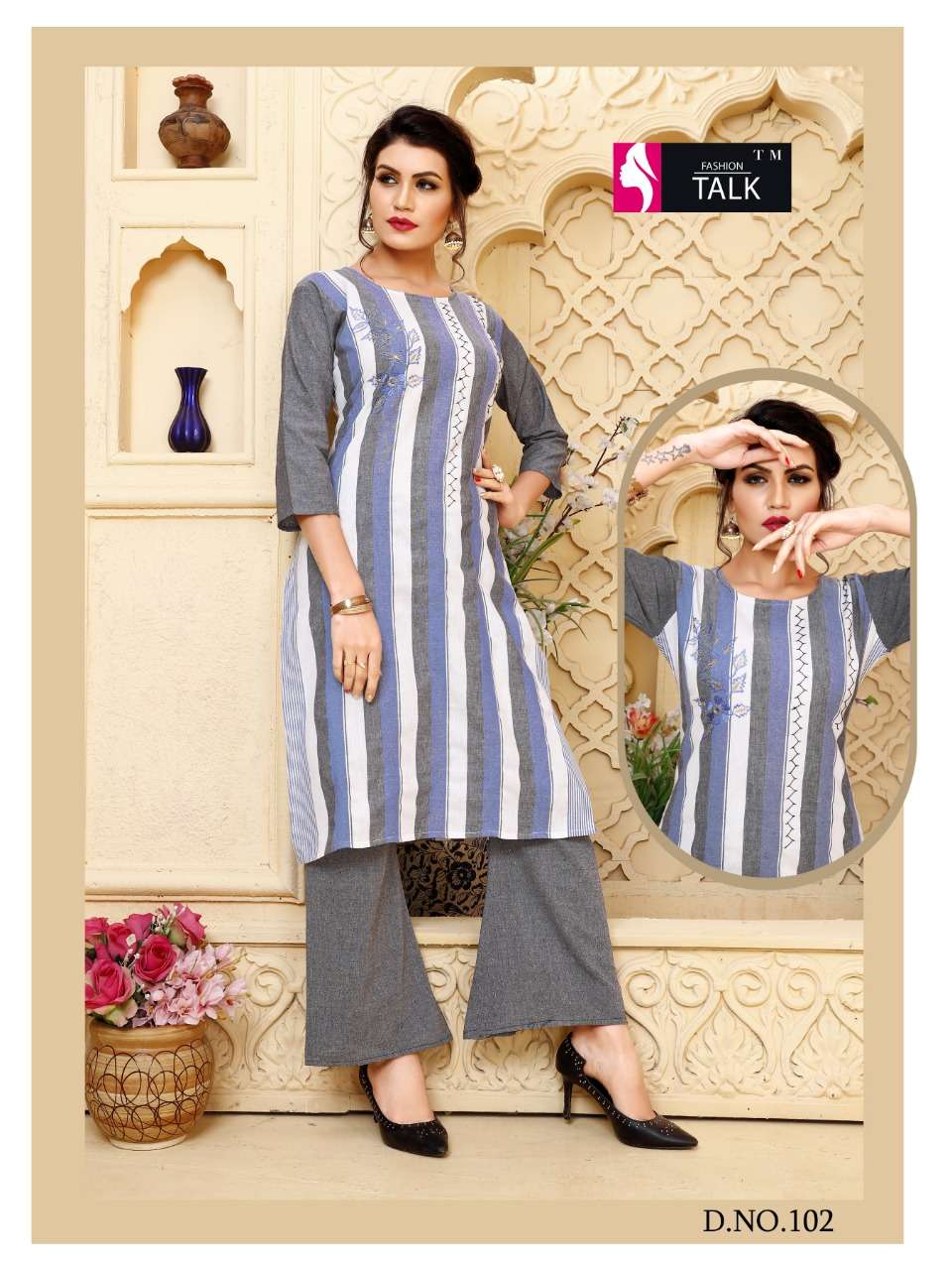 CHITRA VOL-1 BY FASHION TALK 101 TO 108 SERIES BEAUTIFUL STYLISH FANCY COLORFUL CASUAL WEAR & ETHNIC WEAR & READY TO WEAR COTTON WITH EMBROIDERY KURTIS AT WHOLESALE PRICE