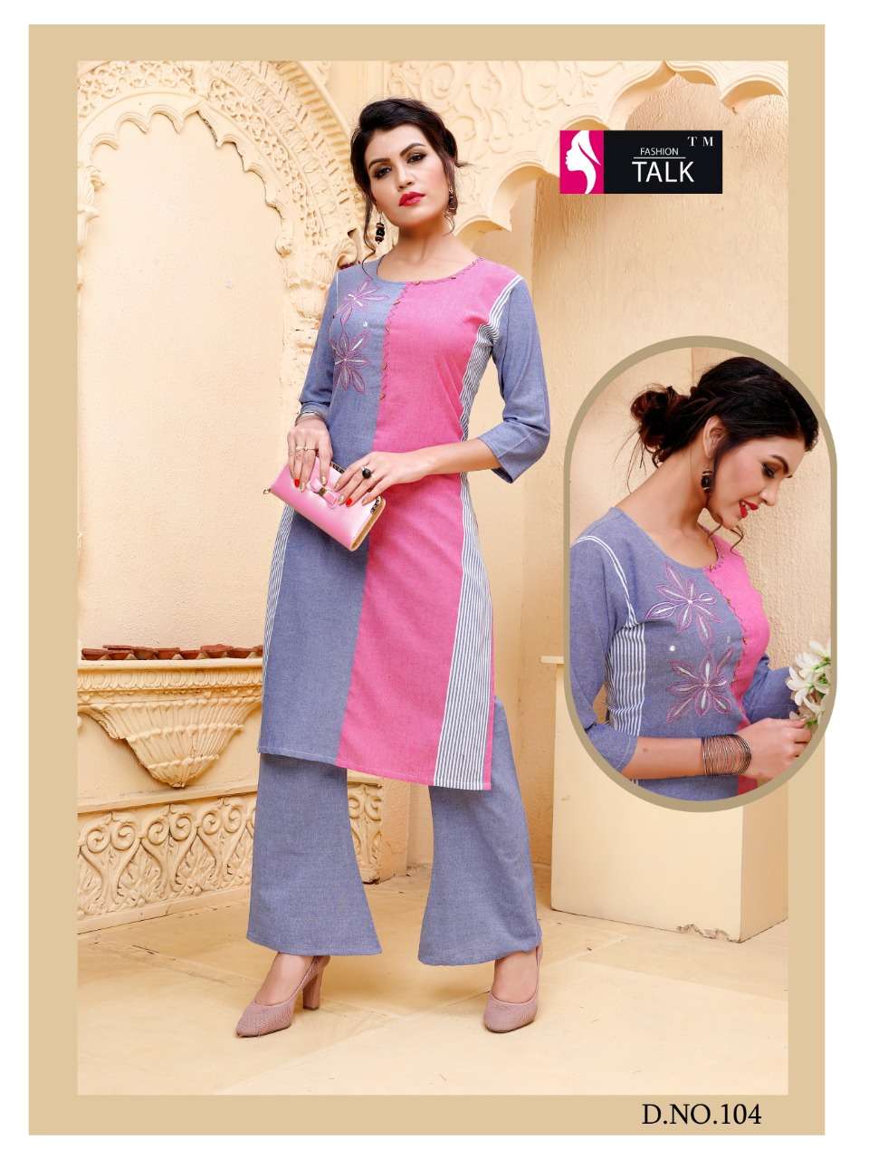 CHITRA VOL-1 BY FASHION TALK 101 TO 108 SERIES BEAUTIFUL STYLISH FANCY COLORFUL CASUAL WEAR & ETHNIC WEAR & READY TO WEAR COTTON WITH EMBROIDERY KURTIS AT WHOLESALE PRICE