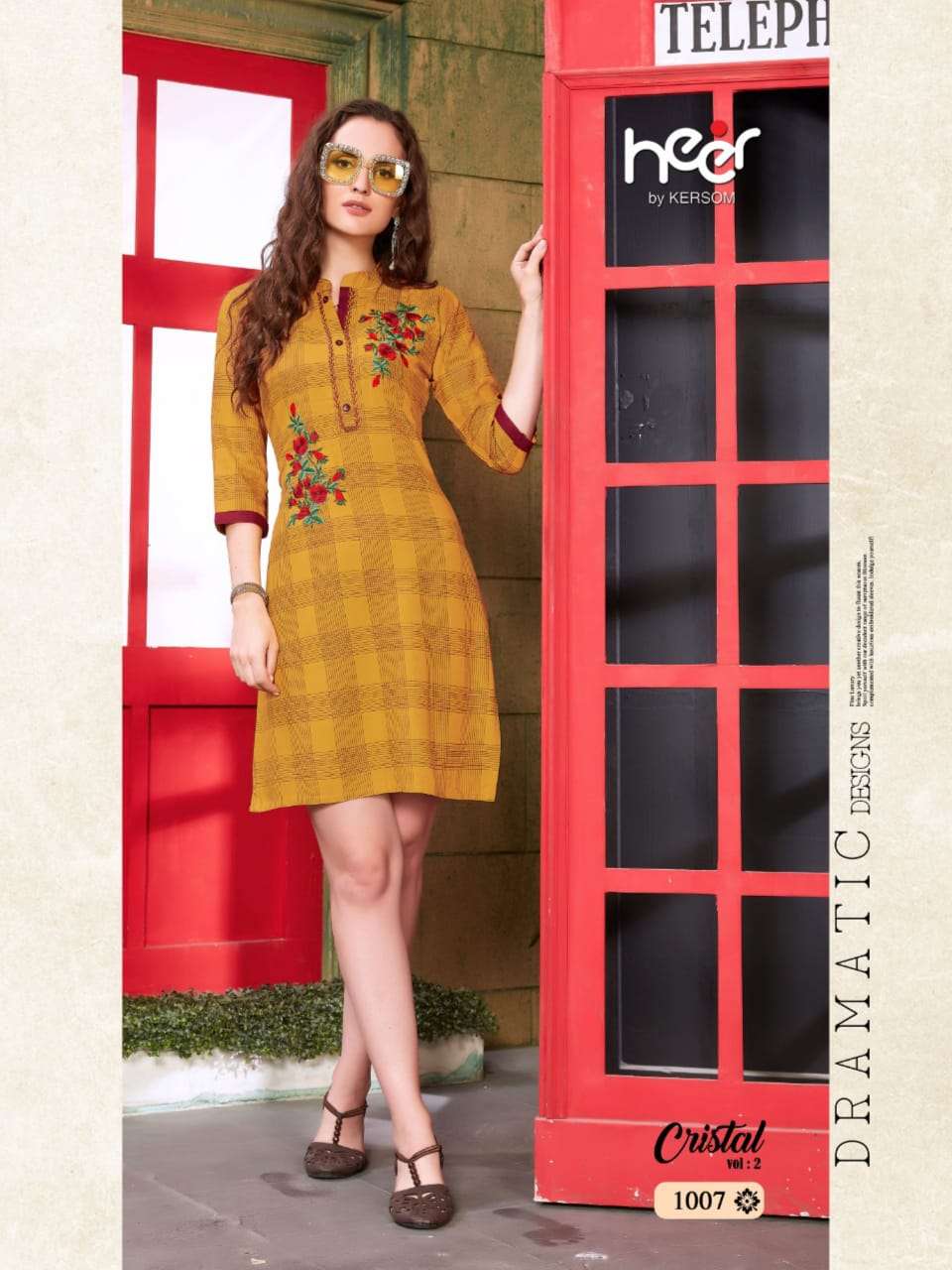 CRYSTAL VOL-2 BY HEER 1001 TO 1008 SERIES BEAUTIFUL STYLISH FANCY COLORFUL CASUAL WEAR & ETHNIC WEAR & READY TO WEAR HEAVY RAYON CHECKS QUALITY KURTIS AT WHOLESALE PRICE
