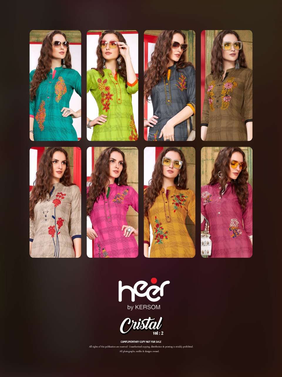 CRYSTAL VOL-2 BY HEER 1001 TO 1008 SERIES BEAUTIFUL STYLISH FANCY COLORFUL CASUAL WEAR & ETHNIC WEAR & READY TO WEAR HEAVY RAYON CHECKS QUALITY KURTIS AT WHOLESALE PRICE