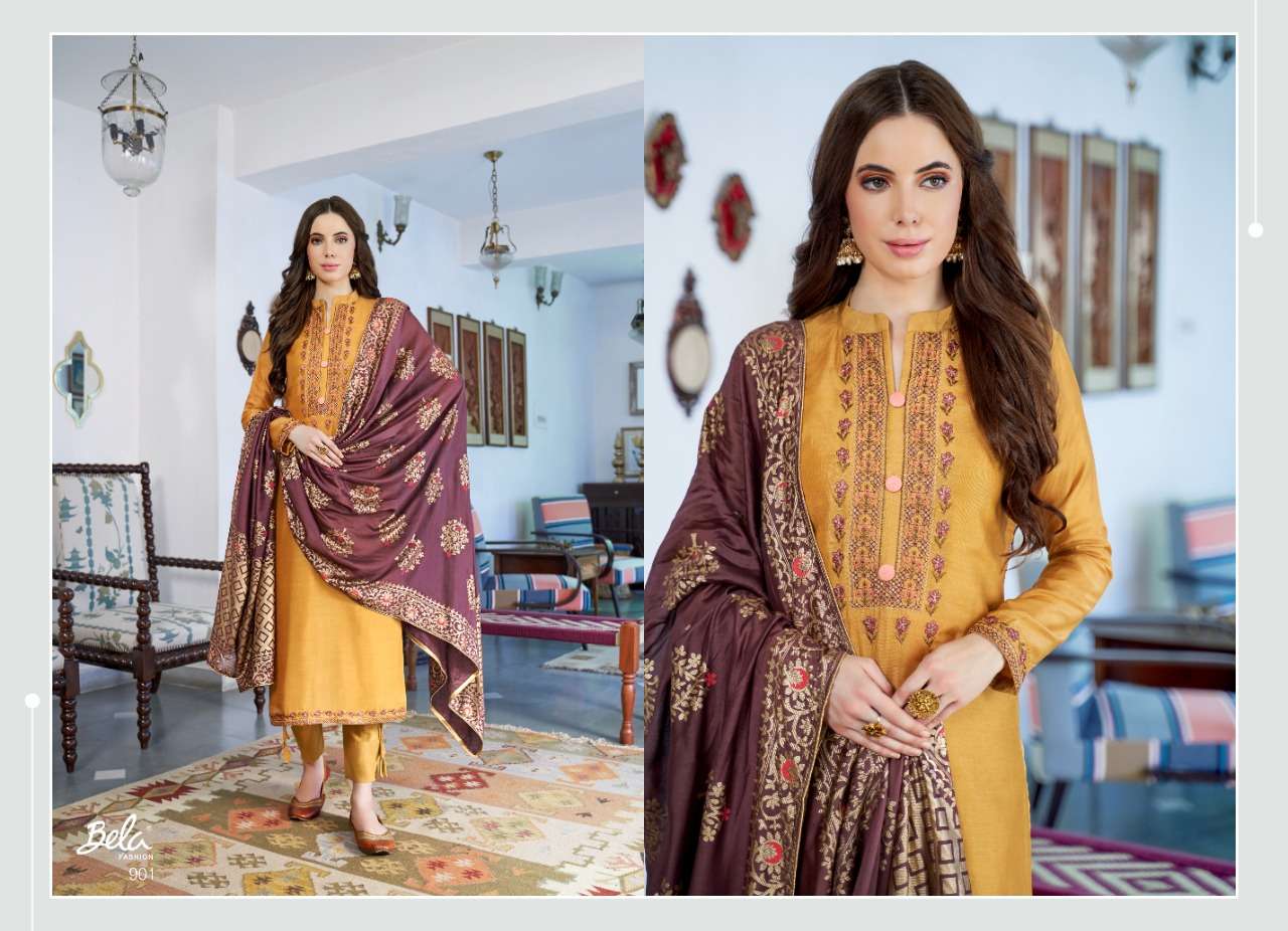 SWARNA BY BELA FASHION 900 TO 908 SERIES BEAUTIFUL SUITS STYLISH FANCY COLORFUL PARTY WEAR & OCCASIONAL WEAR COTTON SILK EMBORIDERY DRESSES AT WHOLESALE PRICE