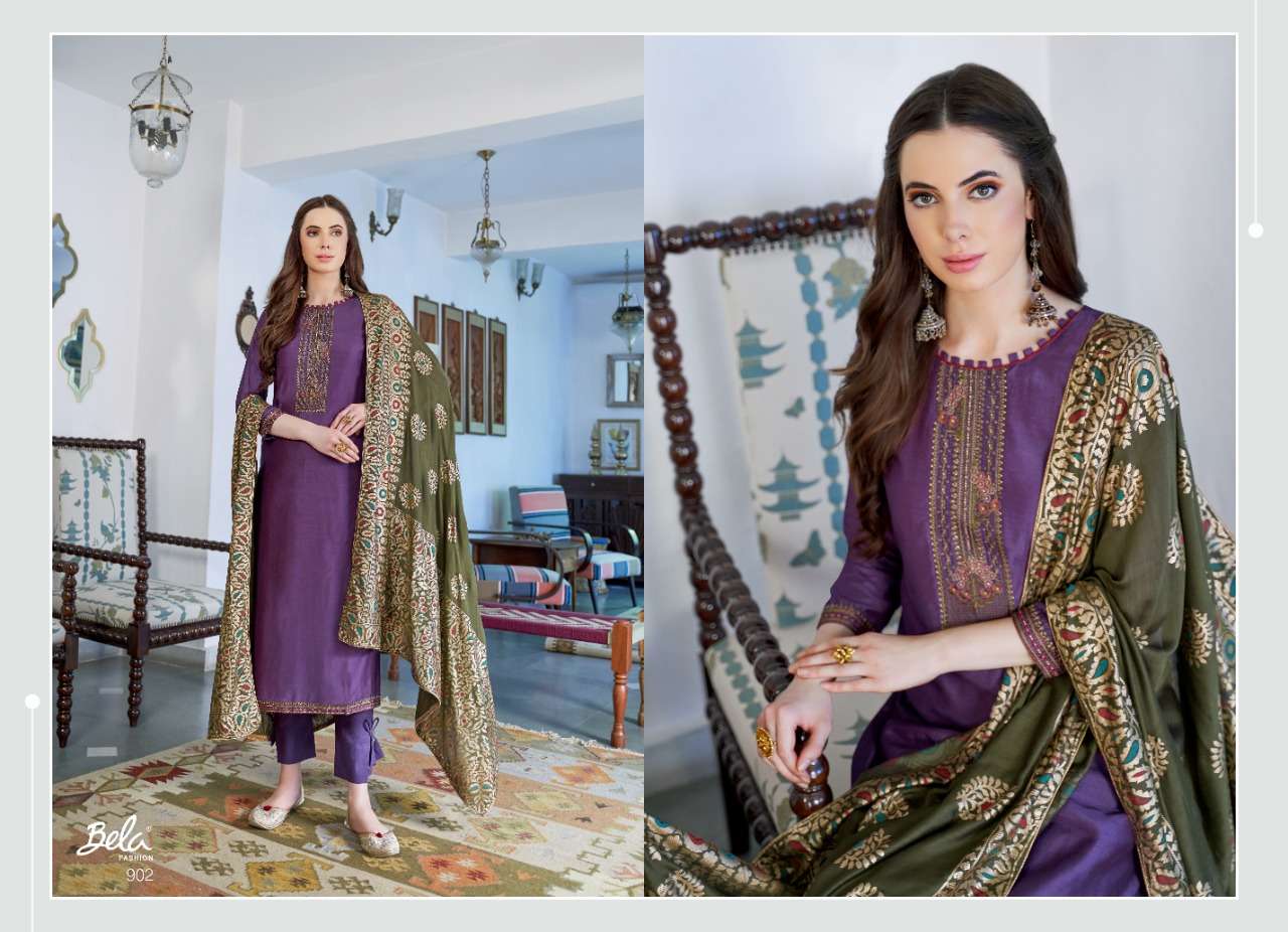 SWARNA BY BELA FASHION 900 TO 908 SERIES BEAUTIFUL SUITS STYLISH FANCY COLORFUL PARTY WEAR & OCCASIONAL WEAR COTTON SILK EMBORIDERY DRESSES AT WHOLESALE PRICE