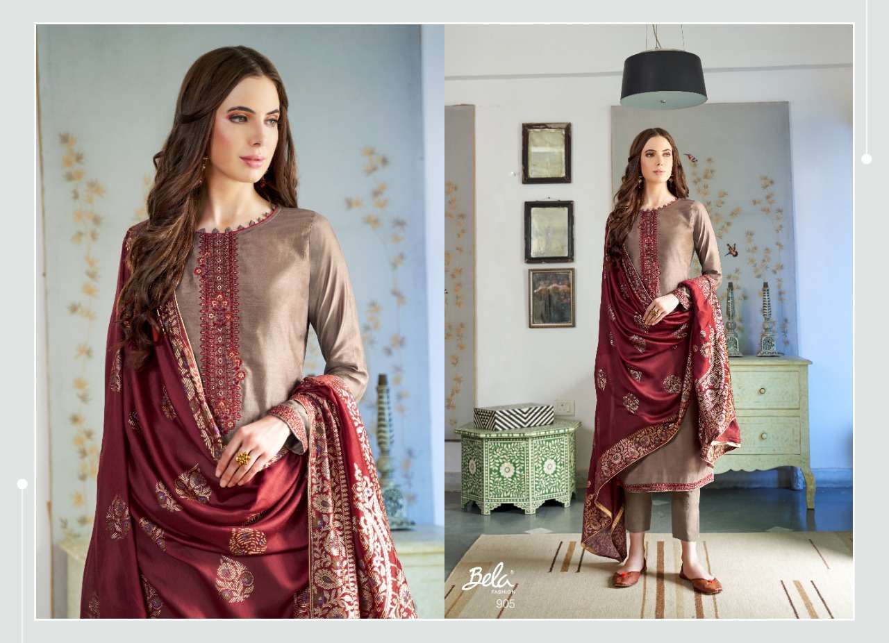 SWARNA BY BELA FASHION 900 TO 908 SERIES BEAUTIFUL SUITS STYLISH FANCY COLORFUL PARTY WEAR & OCCASIONAL WEAR COTTON SILK EMBORIDERY DRESSES AT WHOLESALE PRICE