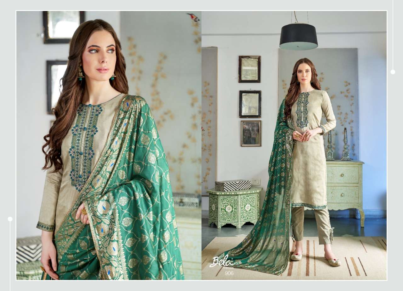 SWARNA BY BELA FASHION 900 TO 908 SERIES BEAUTIFUL SUITS STYLISH FANCY COLORFUL PARTY WEAR & OCCASIONAL WEAR COTTON SILK EMBORIDERY DRESSES AT WHOLESALE PRICE