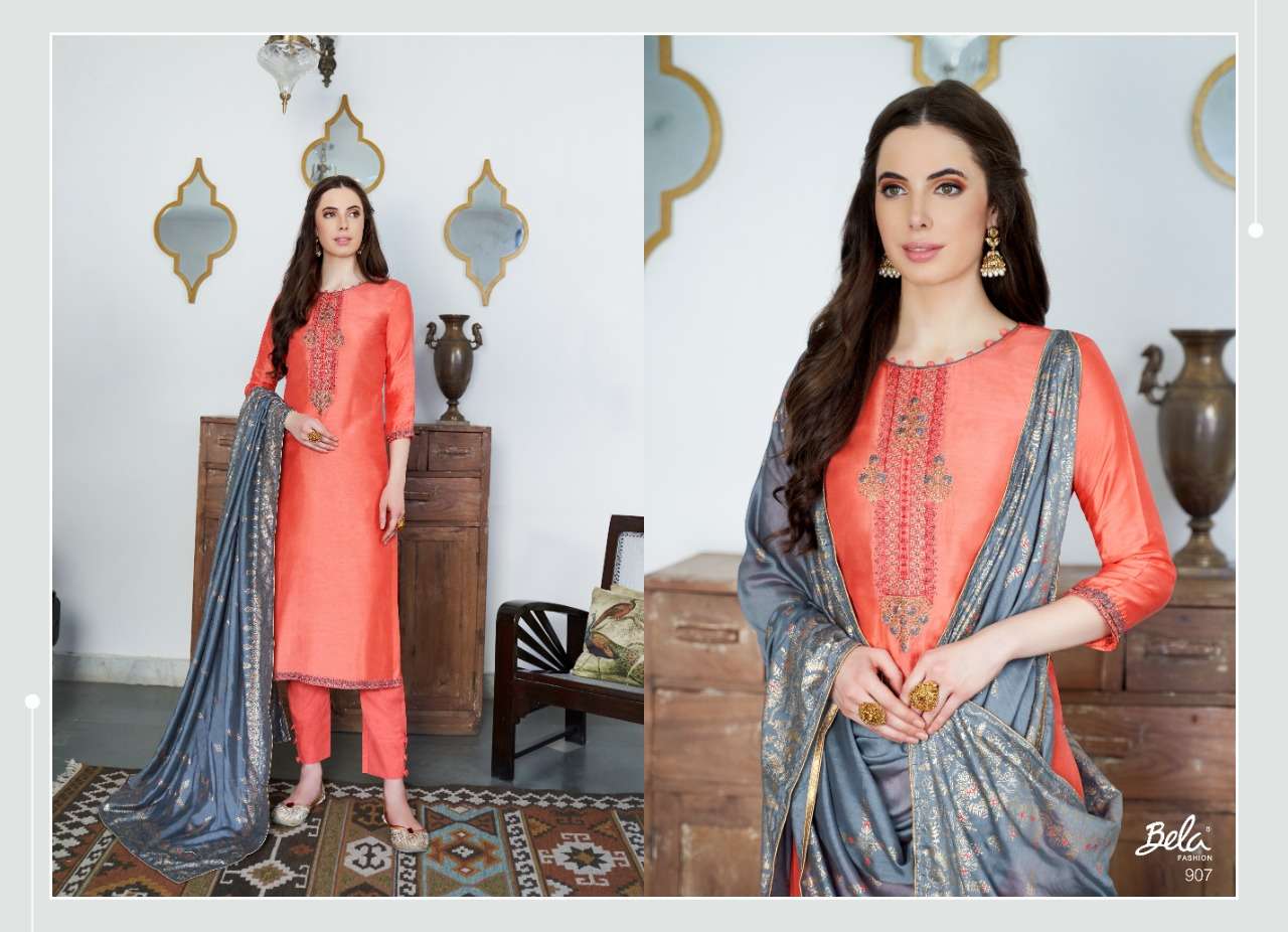 SWARNA BY BELA FASHION 900 TO 908 SERIES BEAUTIFUL SUITS STYLISH FANCY COLORFUL PARTY WEAR & OCCASIONAL WEAR COTTON SILK EMBORIDERY DRESSES AT WHOLESALE PRICE