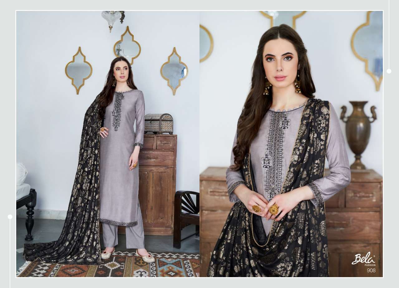 SWARNA BY BELA FASHION 900 TO 908 SERIES BEAUTIFUL SUITS STYLISH FANCY COLORFUL PARTY WEAR & OCCASIONAL WEAR COTTON SILK EMBORIDERY DRESSES AT WHOLESALE PRICE