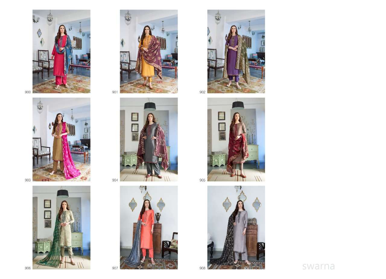 SWARNA BY BELA FASHION 900 TO 908 SERIES BEAUTIFUL SUITS STYLISH FANCY COLORFUL PARTY WEAR & OCCASIONAL WEAR COTTON SILK EMBORIDERY DRESSES AT WHOLESALE PRICE