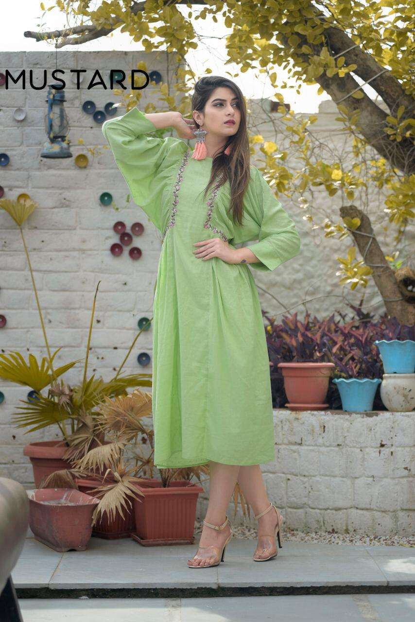 MUSTARD COTTON KURTI BY MUSTARD 01 TO 06 SERIES BEAUTIFUL STYLISH COLORFUL FANCY PARTY WEAR & ETHNIC WEAR & READY TO WEAR COTTON BUTTI FABRIC KURTIS AT WHOLESALE PRICE