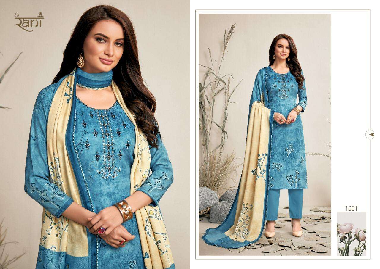 SPRING BY RANI  FASHION 1001 TO 1008 SERIES BEAUTIFUL SUITS STYLISH FANCY COLORFUL PARTY WEAR & OCCASIONAL WEAR PASHMINA PRINTED WITH  EMBROIDERY DRESSES AT WHOLESALE PRICE