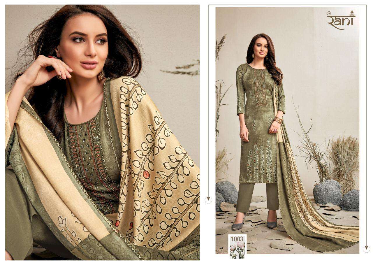 SPRING BY RANI  FASHION 1001 TO 1008 SERIES BEAUTIFUL SUITS STYLISH FANCY COLORFUL PARTY WEAR & OCCASIONAL WEAR PASHMINA PRINTED WITH  EMBROIDERY DRESSES AT WHOLESALE PRICE