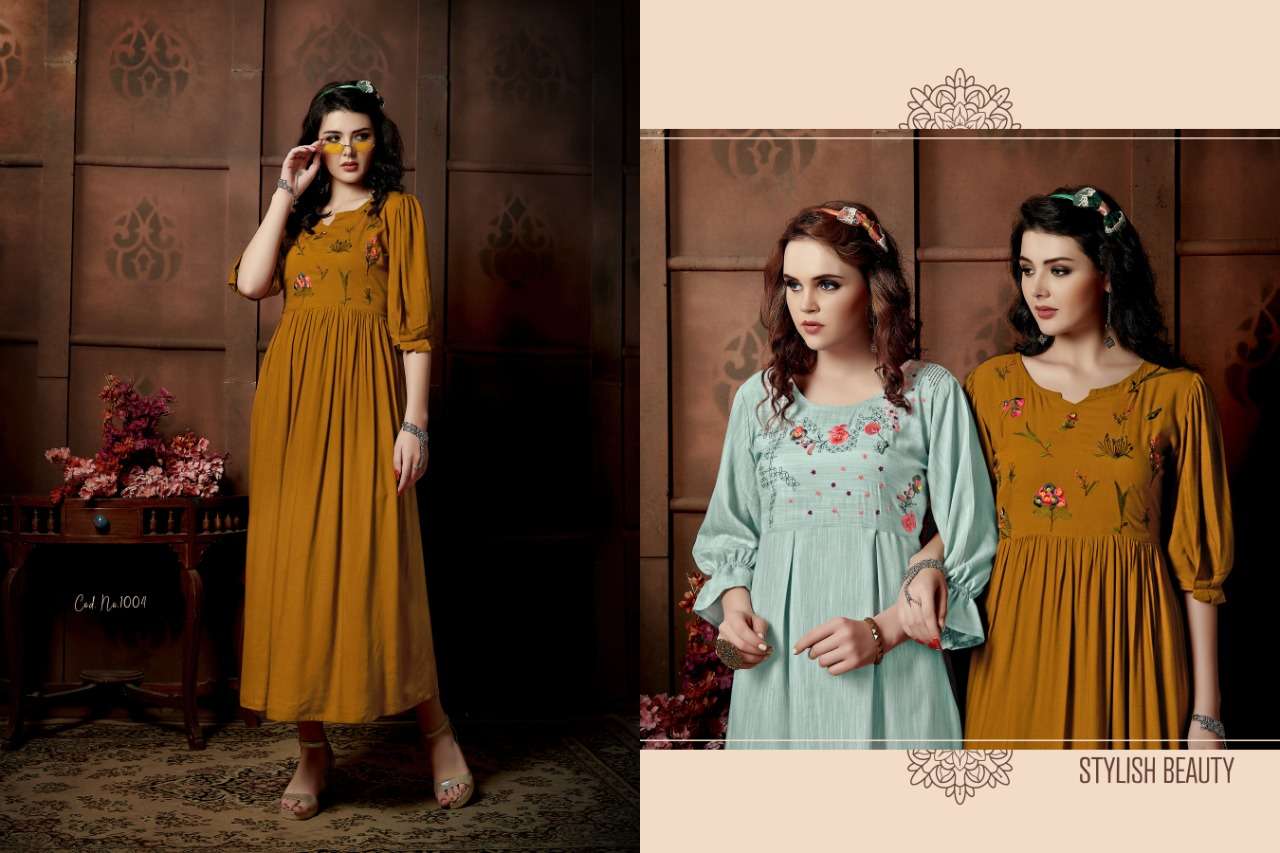SUI DHAAGA VOL-4 BY SHIVASUKI 4001 TO 4005 SERIES DESIGNER GOWN COLLECTION BEAUTIFUL STYLISH FANCY COLORFUL PARTY WEAR & OCCASIONAL WEAR HEAVY RAYON SLUB EMBROIDERED GOWNS AT WHOLESALE PRICE