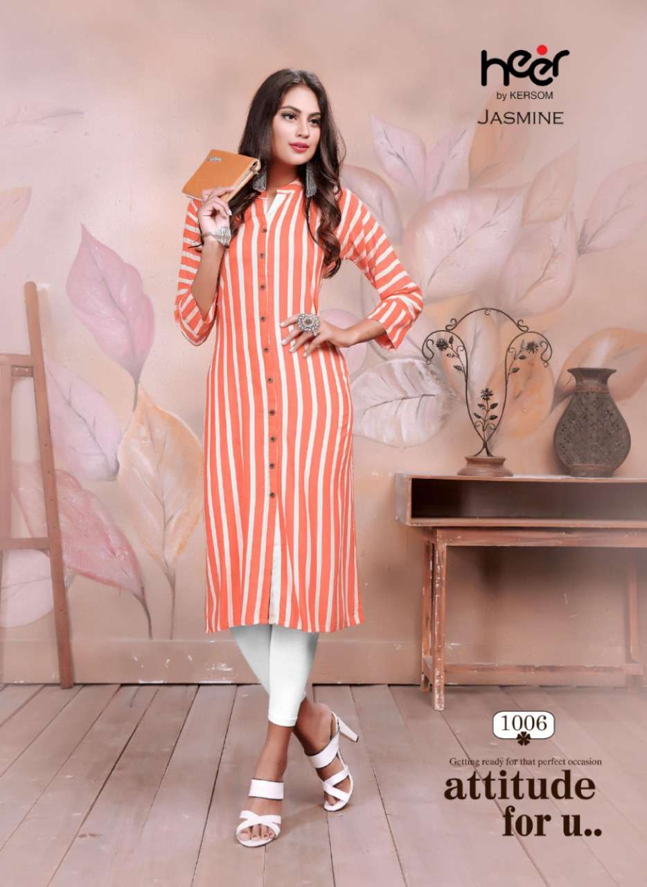 JASMINE BY HEER 1001 TO 1006 SERIES DESIGNER BEAUTIFUL STYLISH FANCY COLORFUL CASUAL WEAR & ETHNIC WEAR HEAVY RAYON LINING KURTIS AT WHOLESALE PRICE