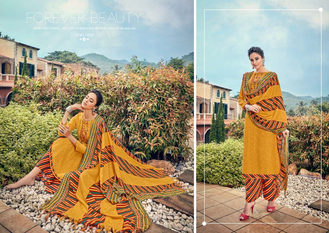 GUL BY SUMYRA FASHION 1001 TO 1010 SERIES SUITS STYLISH BEAUTIFUL COLOURFUL PRINTED & EMBROIDERED PARTY WEAR & OCCASIONAL WEAR PURE PASHMINA PRINT WITH EMBROIDERY DRESSES AT WHOLESALE PRICE