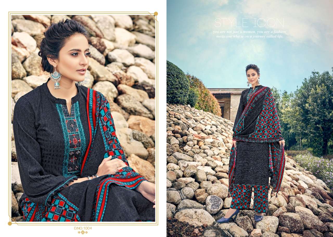 GUL BY SUMYRA FASHION 1001 TO 1010 SERIES SUITS STYLISH BEAUTIFUL COLOURFUL PRINTED & EMBROIDERED PARTY WEAR & OCCASIONAL WEAR PURE PASHMINA PRINT WITH EMBROIDERY DRESSES AT WHOLESALE PRICE