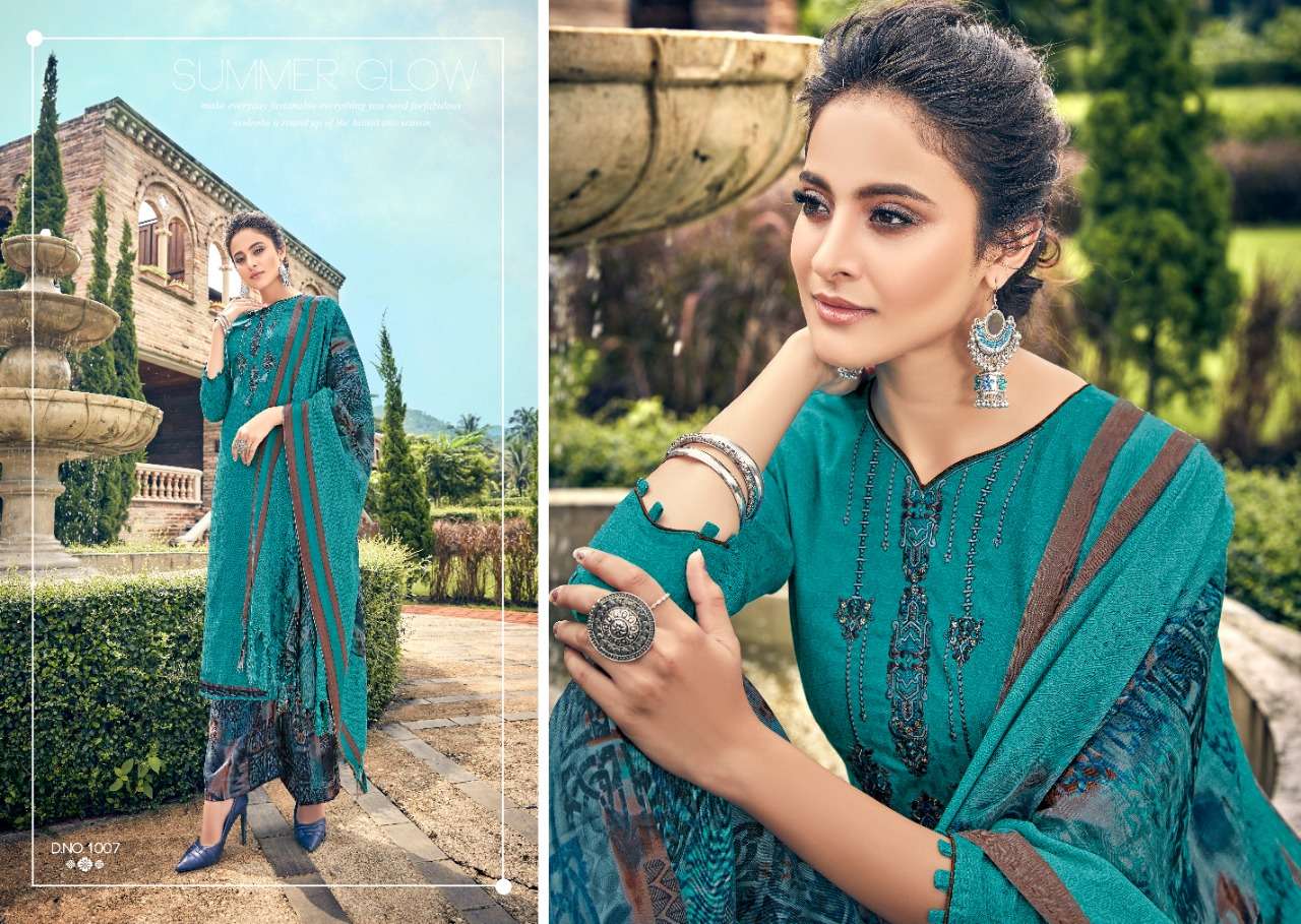 GUL BY SUMYRA FASHION 1001 TO 1010 SERIES SUITS STYLISH BEAUTIFUL COLOURFUL PRINTED & EMBROIDERED PARTY WEAR & OCCASIONAL WEAR PURE PASHMINA PRINT WITH EMBROIDERY DRESSES AT WHOLESALE PRICE