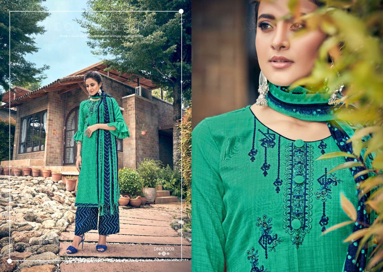GUL BY SUMYRA FASHION 1001 TO 1010 SERIES SUITS STYLISH BEAUTIFUL COLOURFUL PRINTED & EMBROIDERED PARTY WEAR & OCCASIONAL WEAR PURE PASHMINA PRINT WITH EMBROIDERY DRESSES AT WHOLESALE PRICE