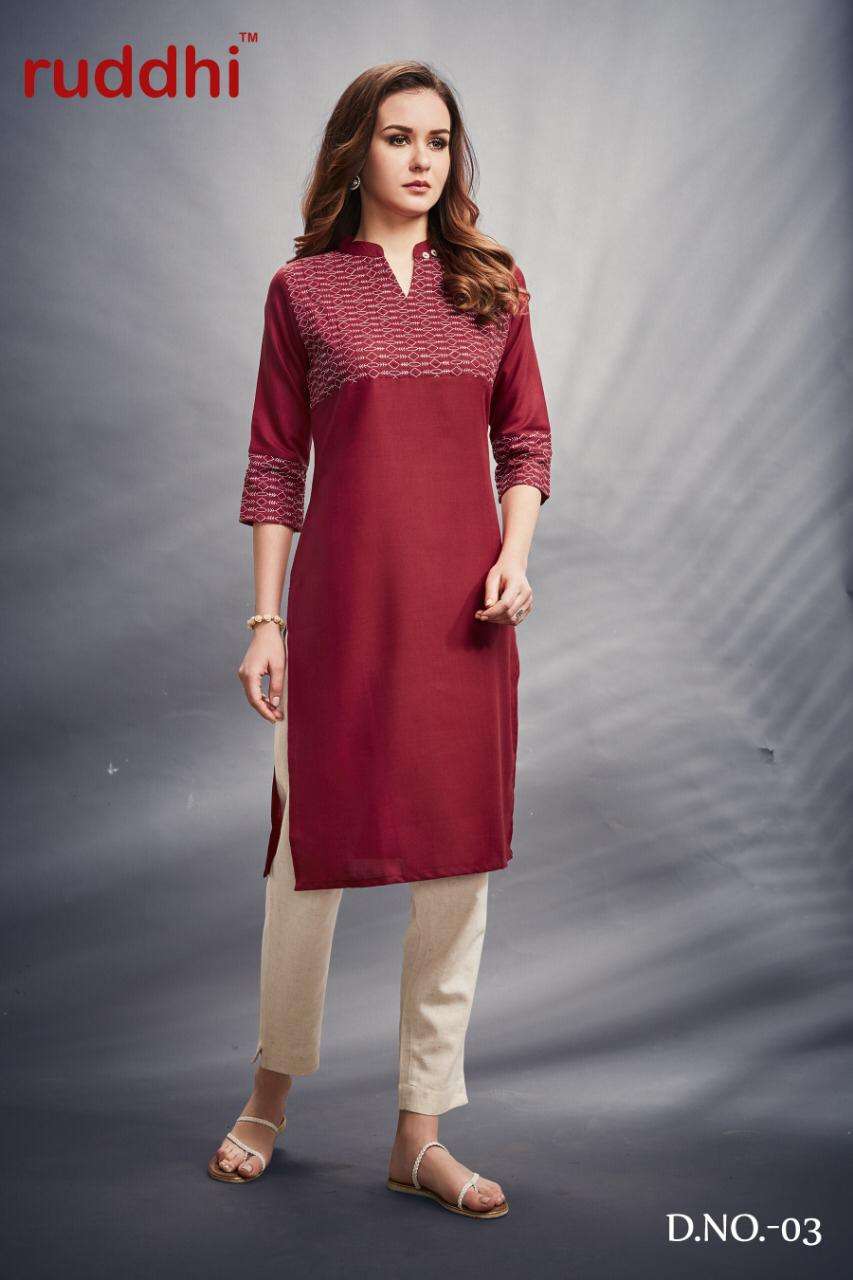 ENVY BY RUDDHI DRESSLINE 01 TO 06 SERIES BEAUTIFUL STYLISH COLORFUL FANCY PARTY WEAR & ETHNIC WEAR & READY TO WEAR COTTON EMBROIDERED KURTIS AT WHOLESALE PRICE