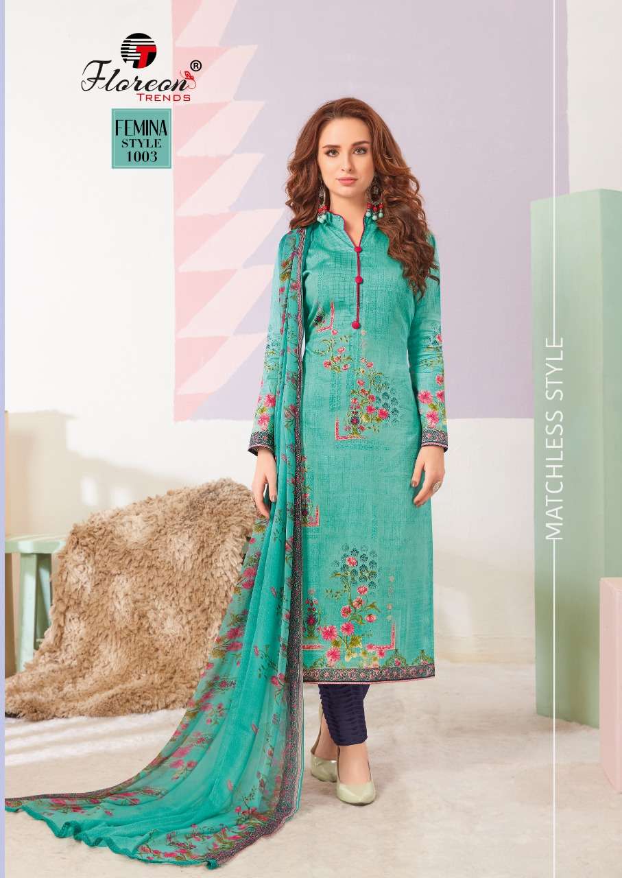 FEMINA BY FLOREON 1001 TO 1010 SERIES SUITS STYLISH BEAUTIFUL COLOURFUL PRINTED & EMBROIDERED PARTY WEAR & OCCASIONAL WEAR PURE JAM SATIN COTTON  PRINTED DRESSES AT WHOLESALE PRICE
